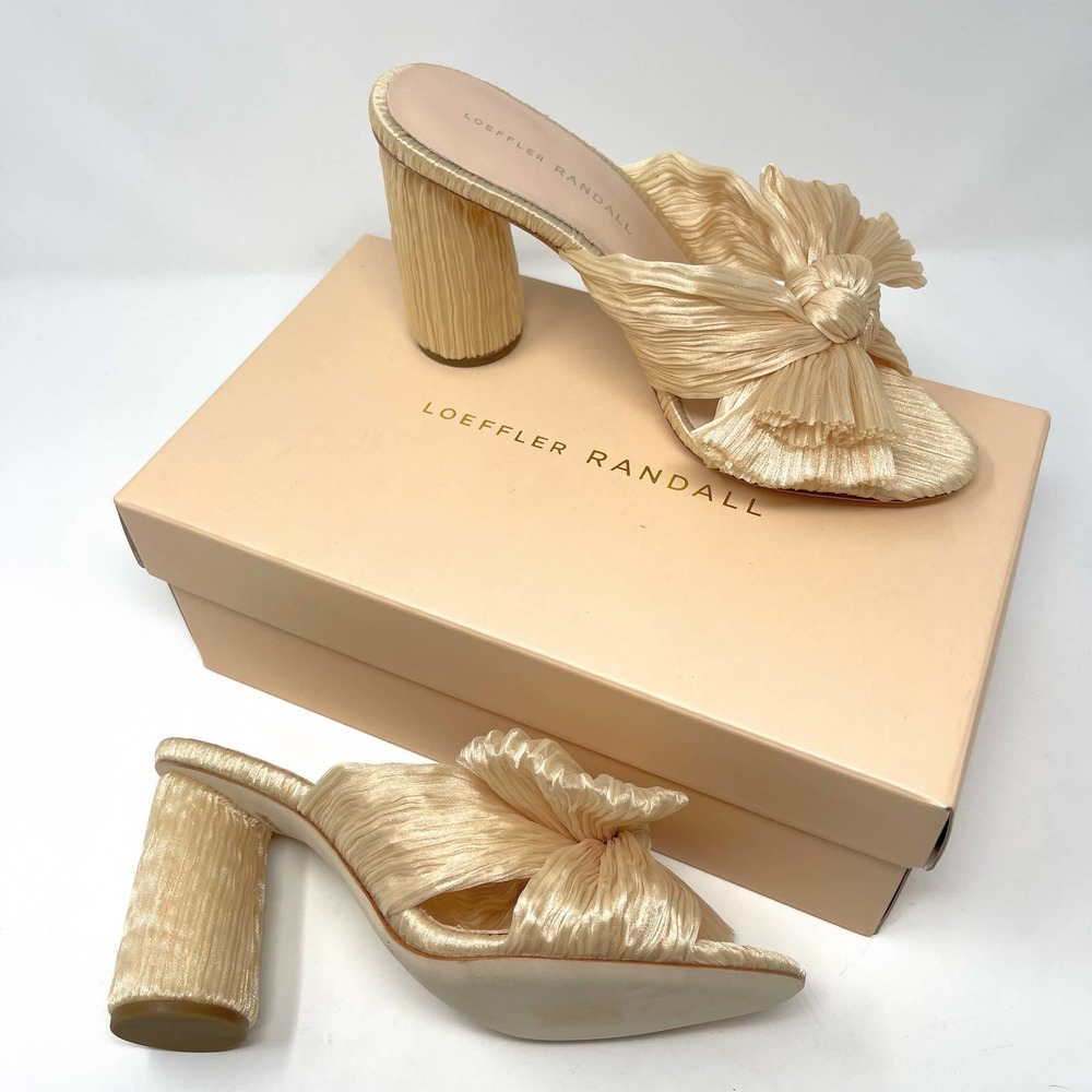 NWB Loeffler Randall Women's Almond Cream Penny Pleated Bow Slide Sandal 6.5